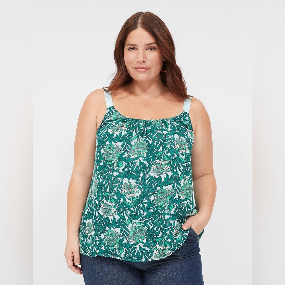 New Lane Bryant Cami Top Grosgrain Ribbon Adjustable Straps Green Floral Leaf 14